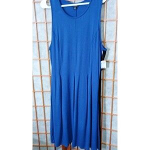 Simply Vera Vera Wang Dress Womens 2XL Blue Black Stripe Sleeveless Stretch Midi